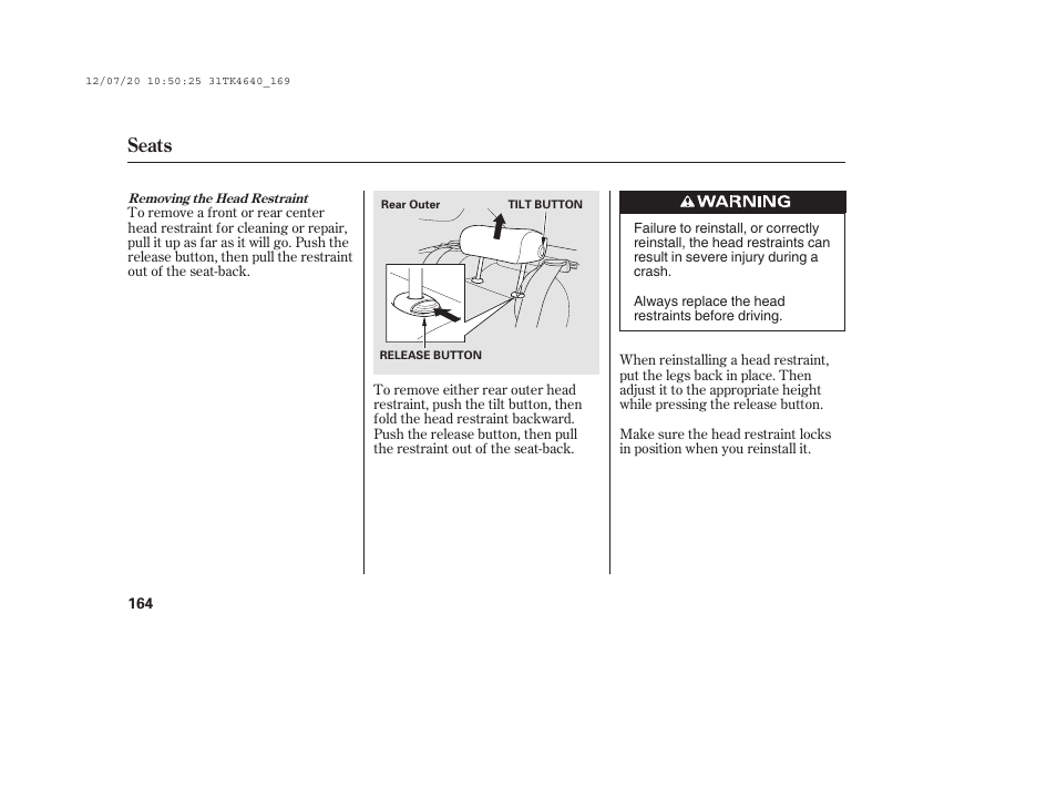 Seats | Acura 2014 TL - Owner's Manual User Manual | Page 170 / 653