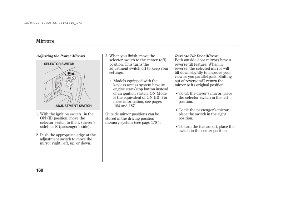 Mirrors | Acura 2014 TL - Owner's Manual User Manual | Page 174 / 653