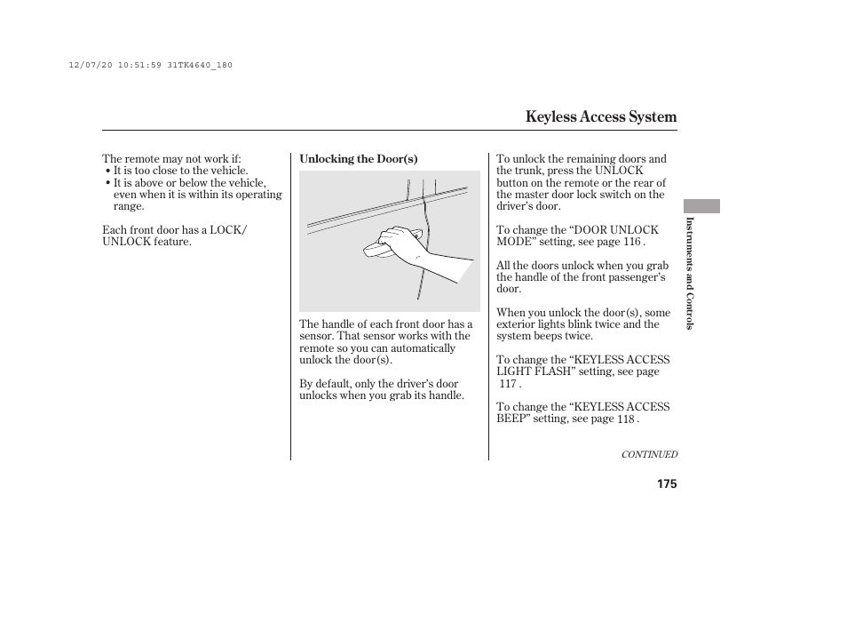 Keyless access system | Acura 2014 TL - Owner's Manual User Manual | Page 181 / 653