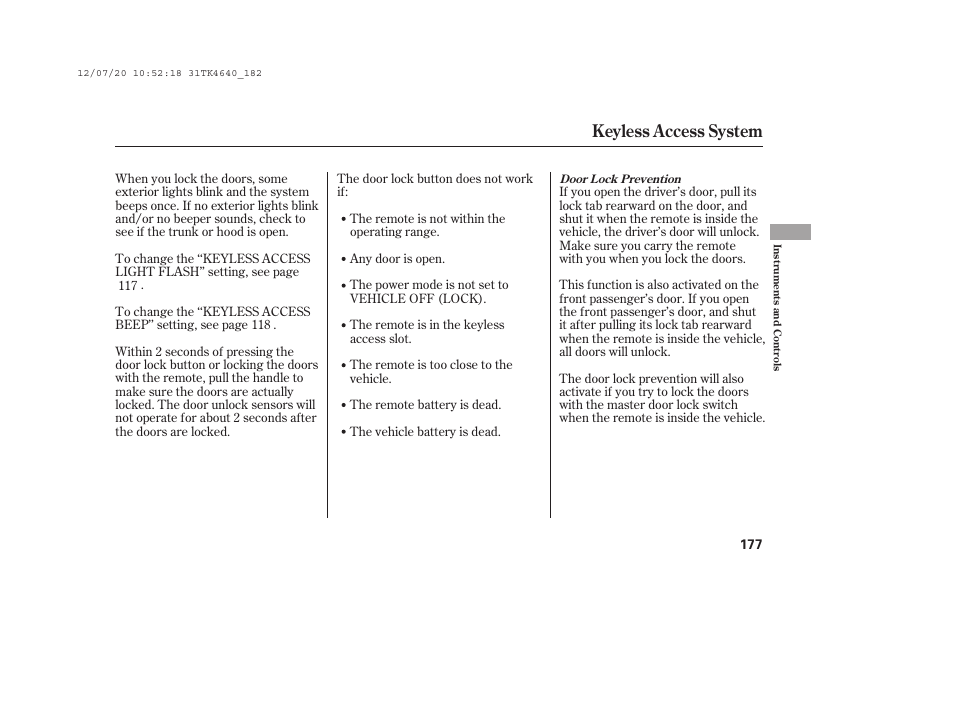 Keyless access system | Acura 2014 TL - Owner's Manual User Manual | Page 183 / 653