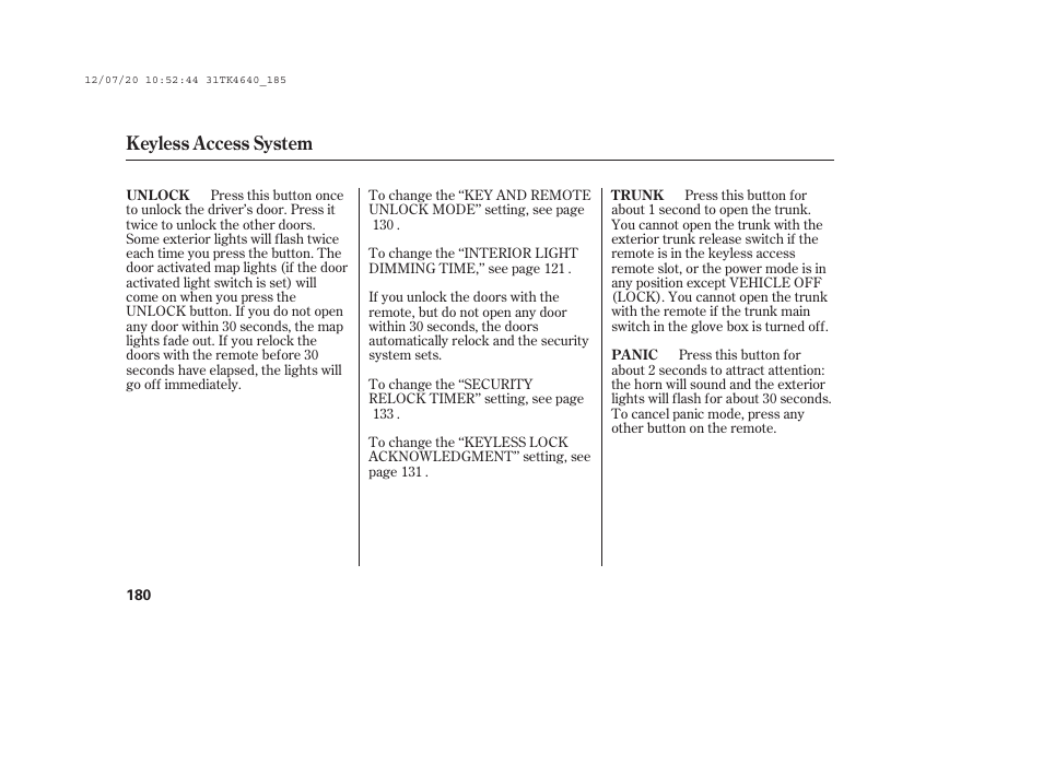 Keyless access system | Acura 2014 TL - Owner's Manual User Manual | Page 186 / 653