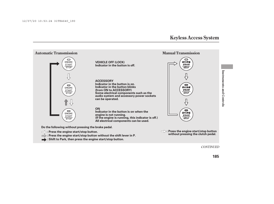 Keyless access system | Acura 2014 TL - Owner's Manual User Manual | Page 191 / 653