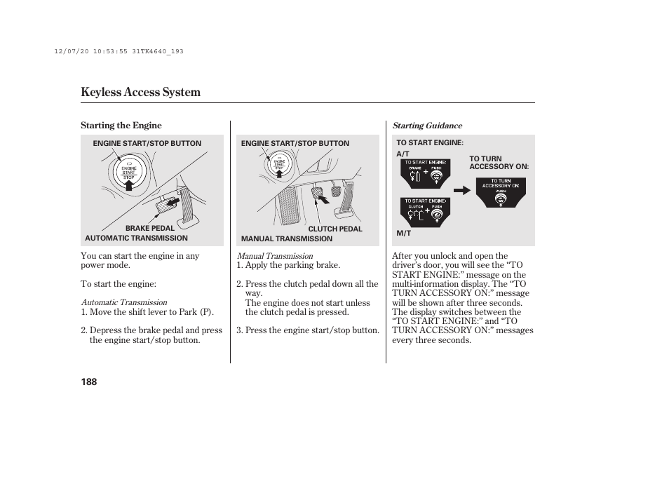 Keyless access system | Acura 2014 TL - Owner's Manual User Manual | Page 194 / 653