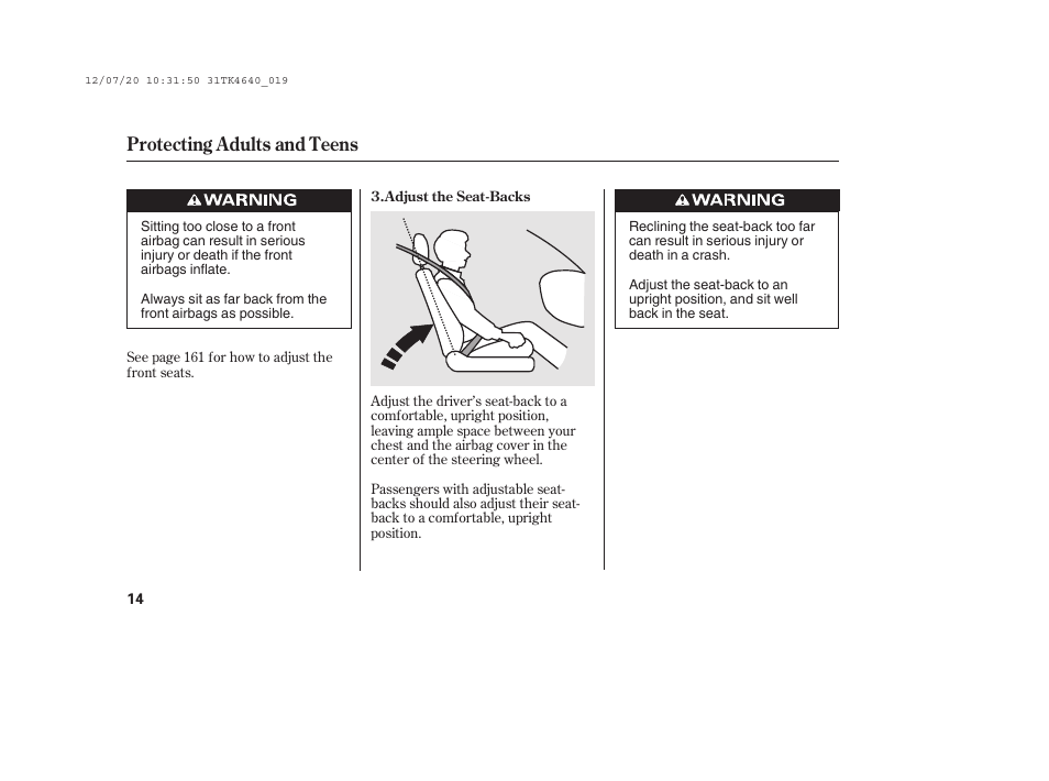 Protecting adults and teens | Acura 2014 TL - Owner's Manual User Manual | Page 20 / 653