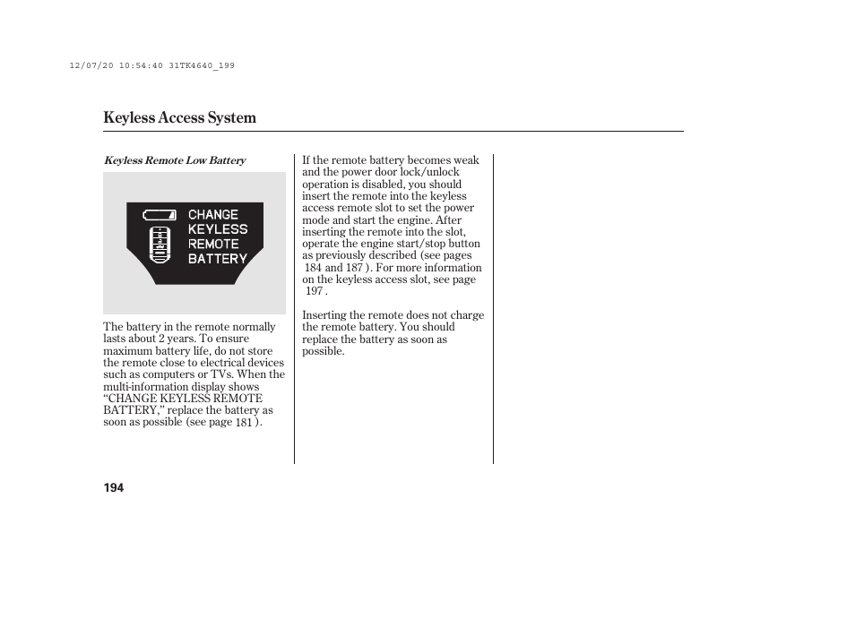 Keyless access system | Acura 2014 TL - Owner's Manual User Manual | Page 200 / 653