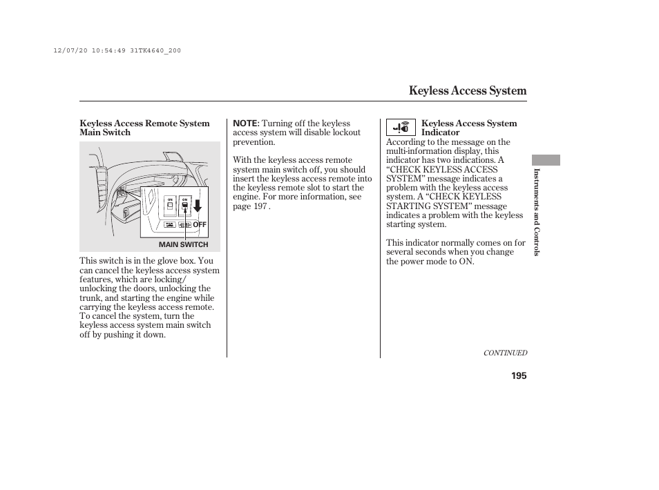 Keyless access system | Acura 2014 TL - Owner's Manual User Manual | Page 201 / 653