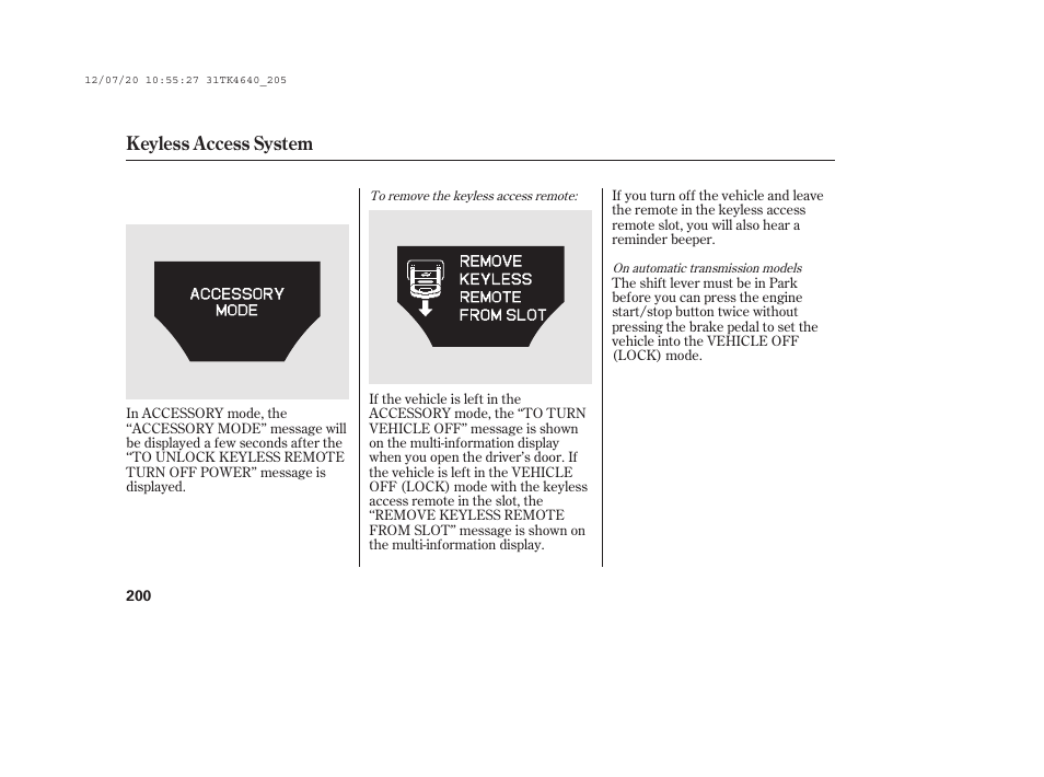 Keyless access system | Acura 2014 TL - Owner's Manual User Manual | Page 206 / 653