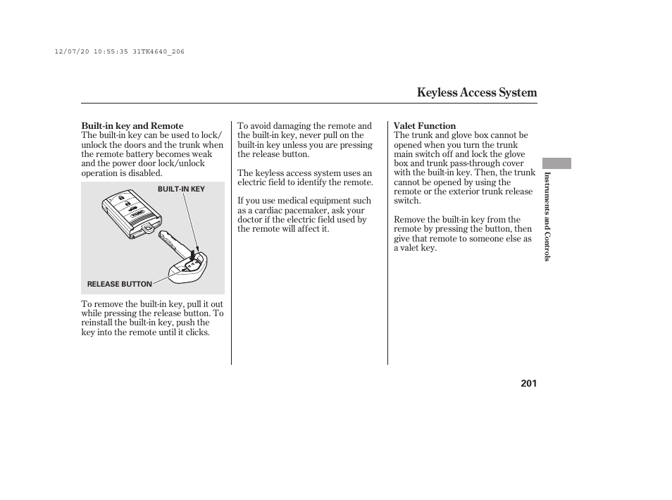 Keyless access system | Acura 2014 TL - Owner's Manual User Manual | Page 207 / 653