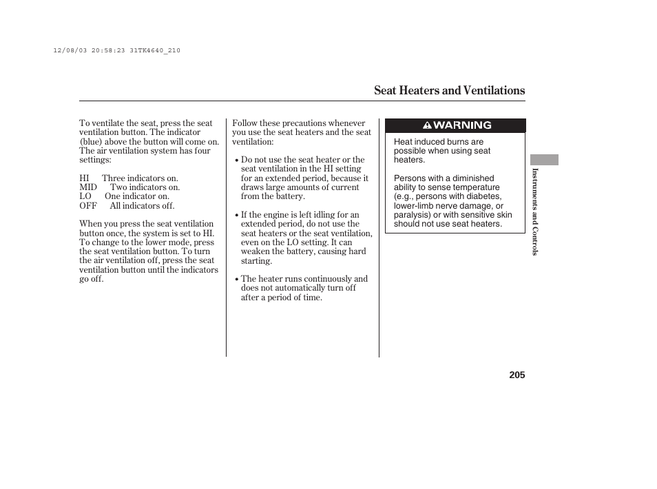 Seat heaters and ventilations | Acura 2014 TL - Owner's Manual User Manual | Page 211 / 653