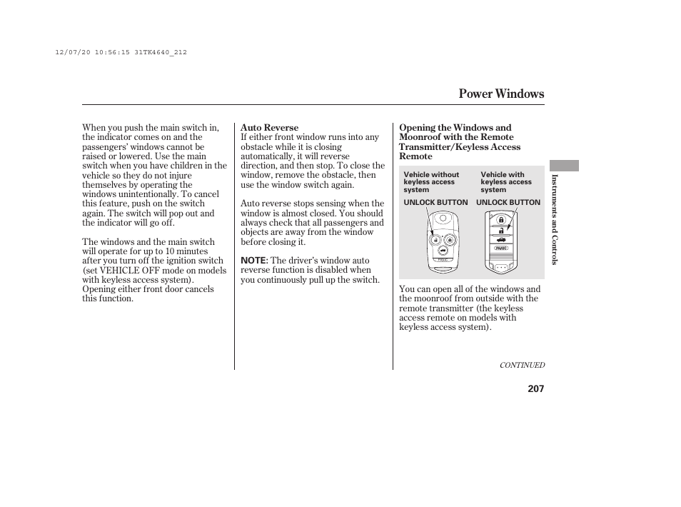 Power windows | Acura 2014 TL - Owner's Manual User Manual | Page 213 / 653