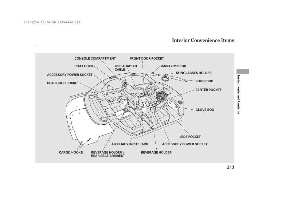 Interior convenience items | Acura 2014 TL - Owner's Manual User Manual | Page 219 / 653