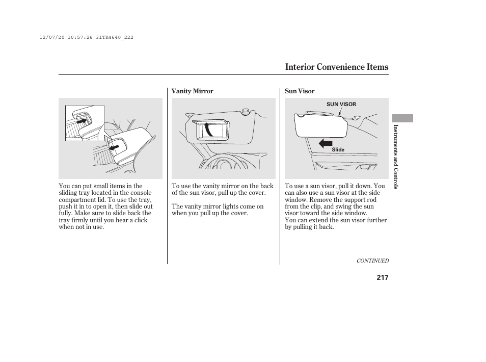 Interior convenience items | Acura 2014 TL - Owner's Manual User Manual | Page 223 / 653