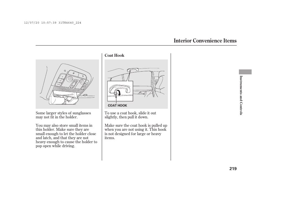 Interior convenience items | Acura 2014 TL - Owner's Manual User Manual | Page 225 / 653