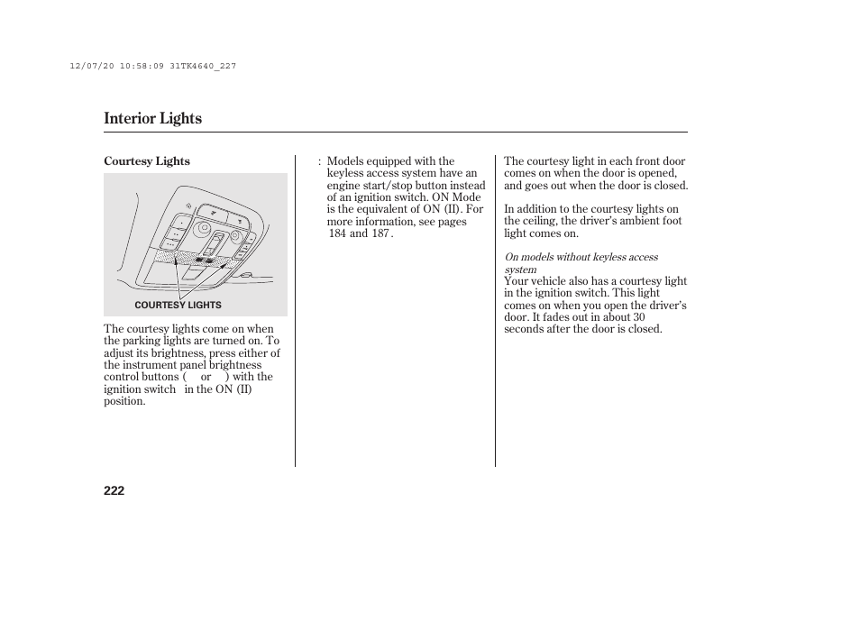 Interior lights | Acura 2014 TL - Owner's Manual User Manual | Page 228 / 653