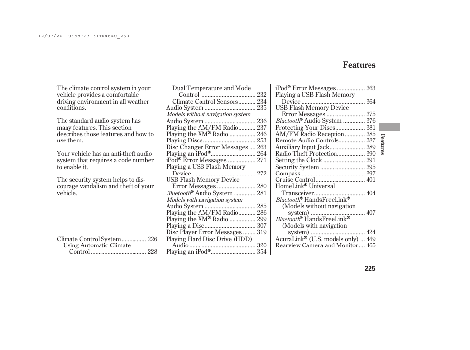 Features | Acura 2014 TL - Owner's Manual User Manual | Page 231 / 653