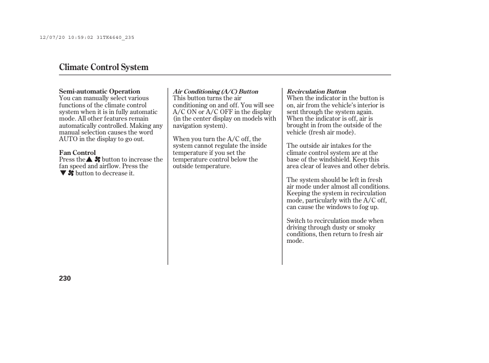 Climate control system | Acura 2014 TL - Owner's Manual User Manual | Page 236 / 653