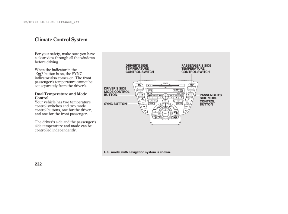 Climate control system | Acura 2014 TL - Owner's Manual User Manual | Page 238 / 653