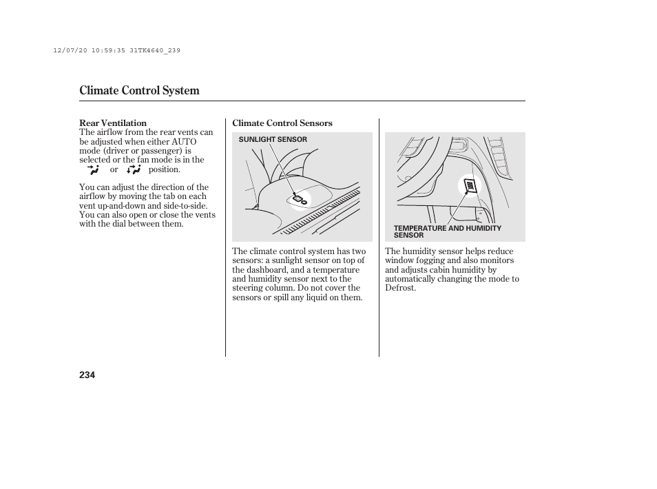 Climate control system | Acura 2014 TL - Owner's Manual User Manual | Page 240 / 653