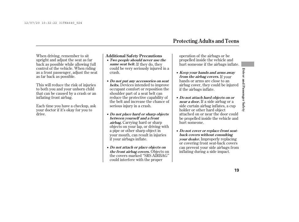 Protecting adults and teens | Acura 2014 TL - Owner's Manual User Manual | Page 25 / 653