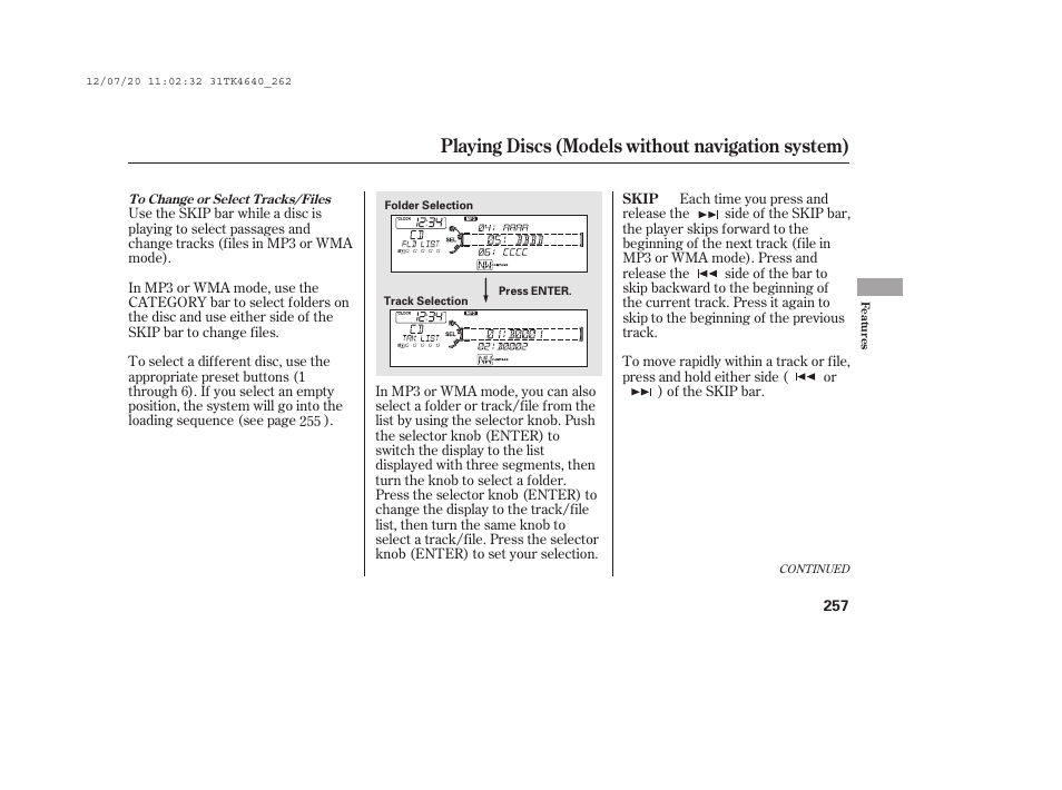 Playing discs (models without navigation system) | Acura 2014 TL - Owner's Manual User Manual | Page 263 / 653