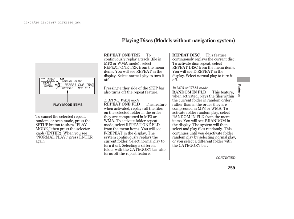 Playing discs (models without navigation system) | Acura 2014 TL - Owner's Manual User Manual | Page 265 / 653