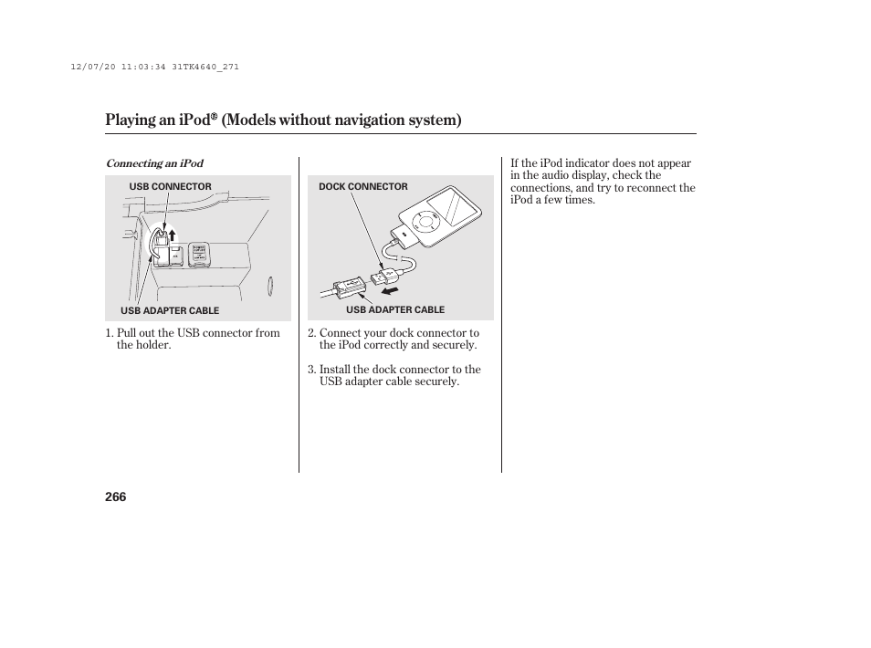 Playing an ipod (models without navigation system) | Acura 2014 TL - Owner's Manual User Manual | Page 272 / 653