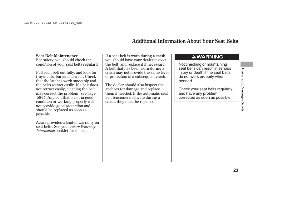 Additional information about your seat belts | Acura 2014 TL - Owner's Manual User Manual | Page 29 / 653