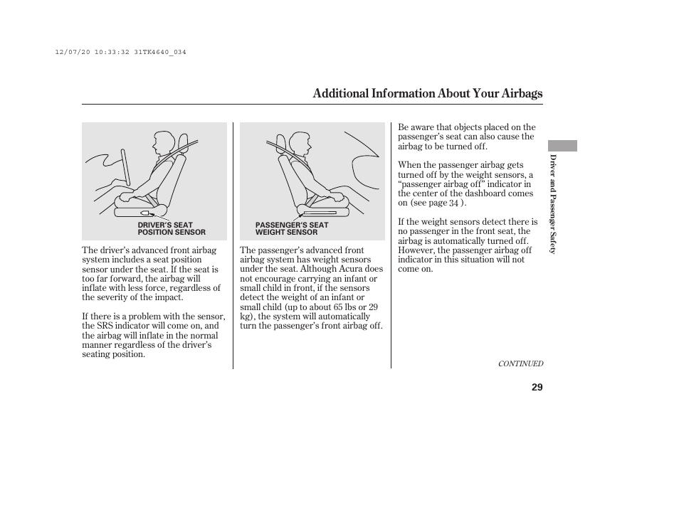 Additional information about your airbags | Acura 2014 TL - Owner's Manual User Manual | Page 35 / 653