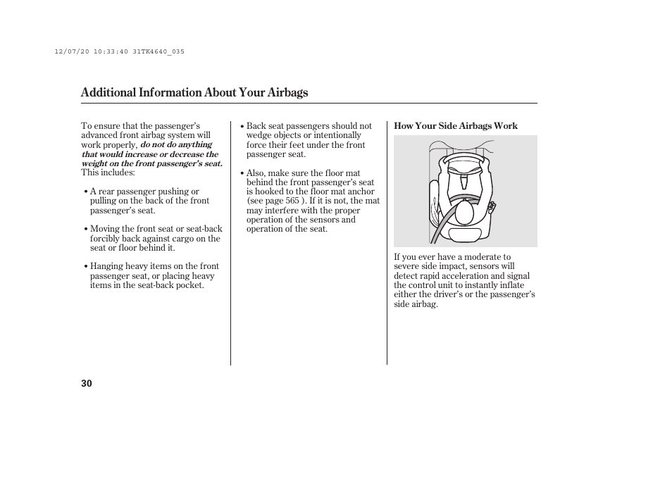 Additional information about your airbags | Acura 2014 TL - Owner's Manual User Manual | Page 36 / 653