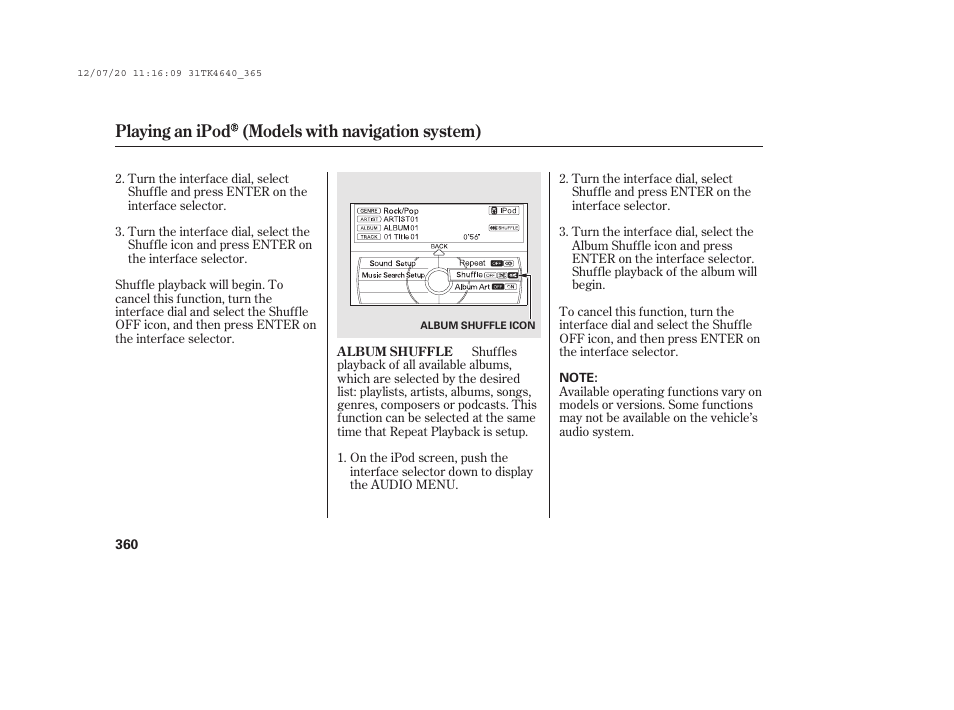 Playing an ipod (models with navigation system) | Acura 2014 TL - Owner's Manual User Manual | Page 366 / 653