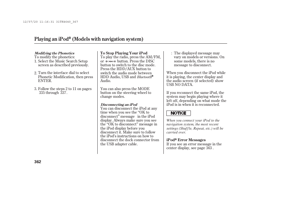 Playing an ipod (models with navigation system) | Acura 2014 TL - Owner's Manual User Manual | Page 368 / 653