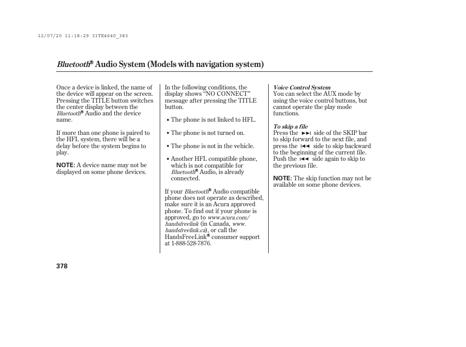 Audio system (models with navigation system), Bluetooth | Acura 2014 TL - Owner's Manual User Manual | Page 384 / 653