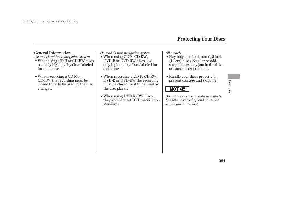 Protecting your discs | Acura 2014 TL - Owner's Manual User Manual | Page 387 / 653