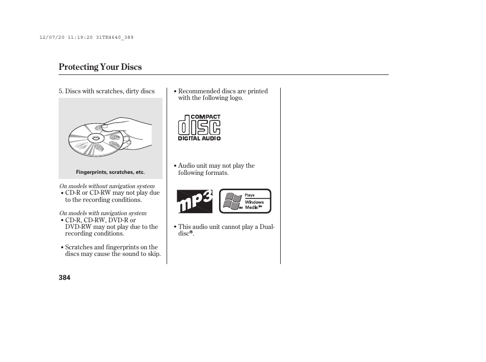 Protecting your discs | Acura 2014 TL - Owner's Manual User Manual | Page 390 / 653