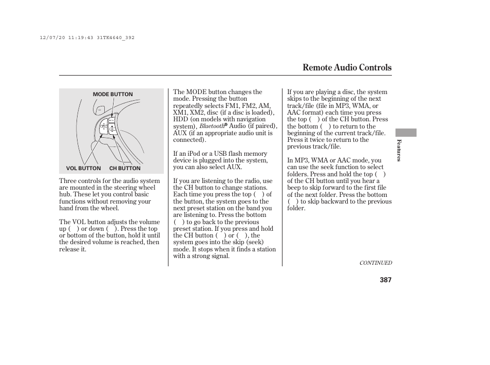 Remote audio controls | Acura 2014 TL - Owner's Manual User Manual | Page 393 / 653