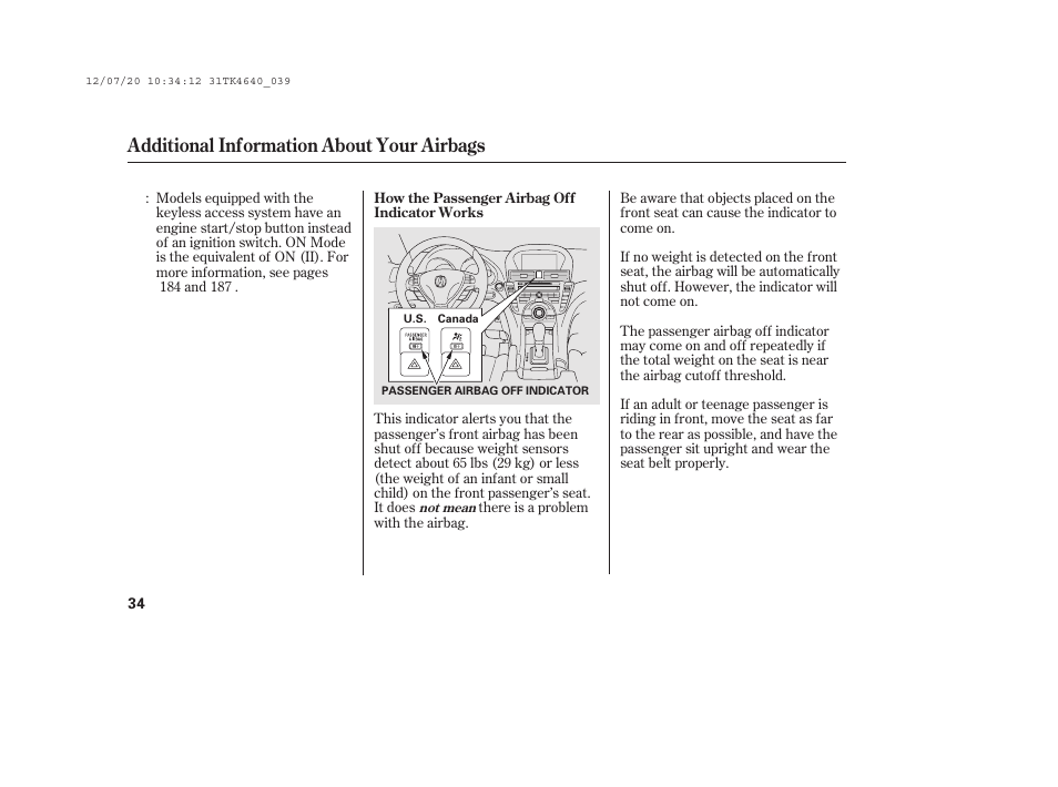 Additional information about your airbags | Acura 2014 TL - Owner's Manual User Manual | Page 40 / 653