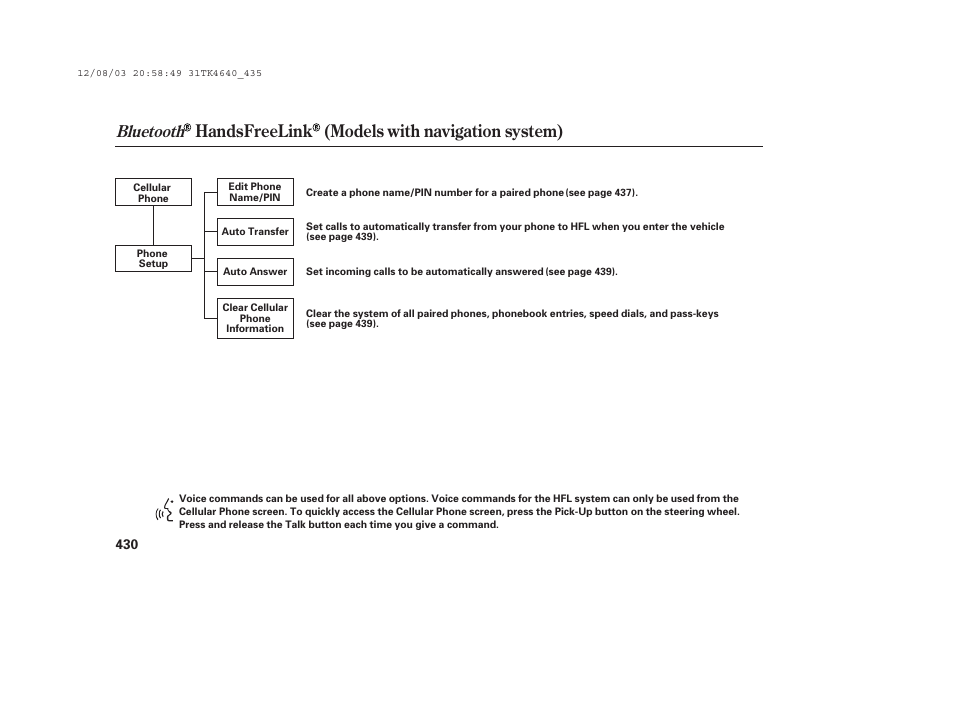 Handsfreelink (models with navigation system), Bluetooth | Acura 2014 TL - Owner's Manual User Manual | Page 436 / 653