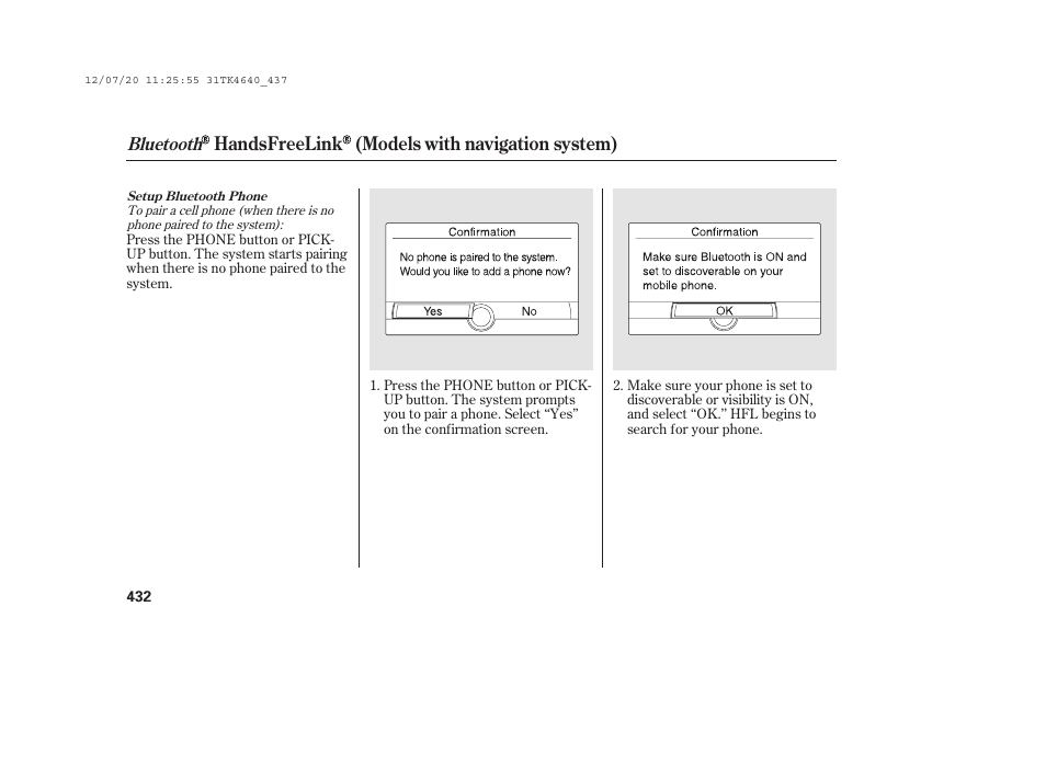 Handsfreelink (models with navigation system), Bluetooth | Acura 2014 TL - Owner's Manual User Manual | Page 438 / 653