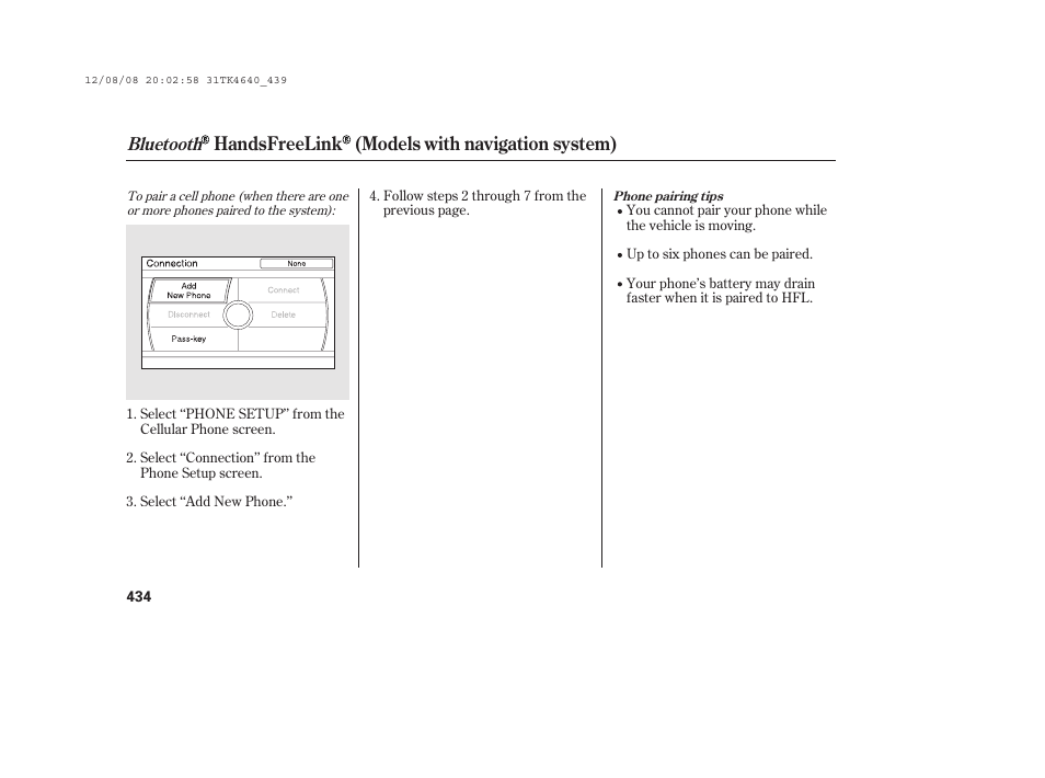 Handsfreelink (models with navigation system), Bluetooth | Acura 2014 TL - Owner's Manual User Manual | Page 440 / 653