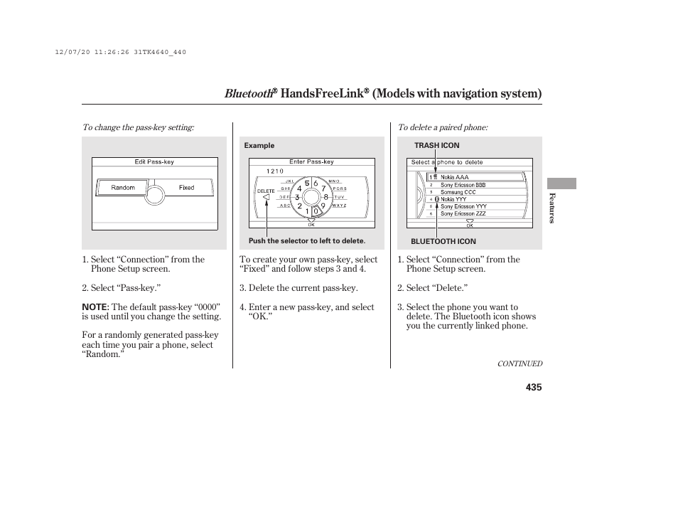 Handsfreelink (models with navigation system), Bluetooth | Acura 2014 TL - Owner's Manual User Manual | Page 441 / 653