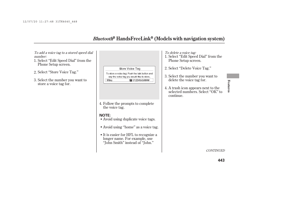 Handsfreelink (models with navigation system), Bluetooth | Acura 2014 TL - Owner's Manual User Manual | Page 449 / 653