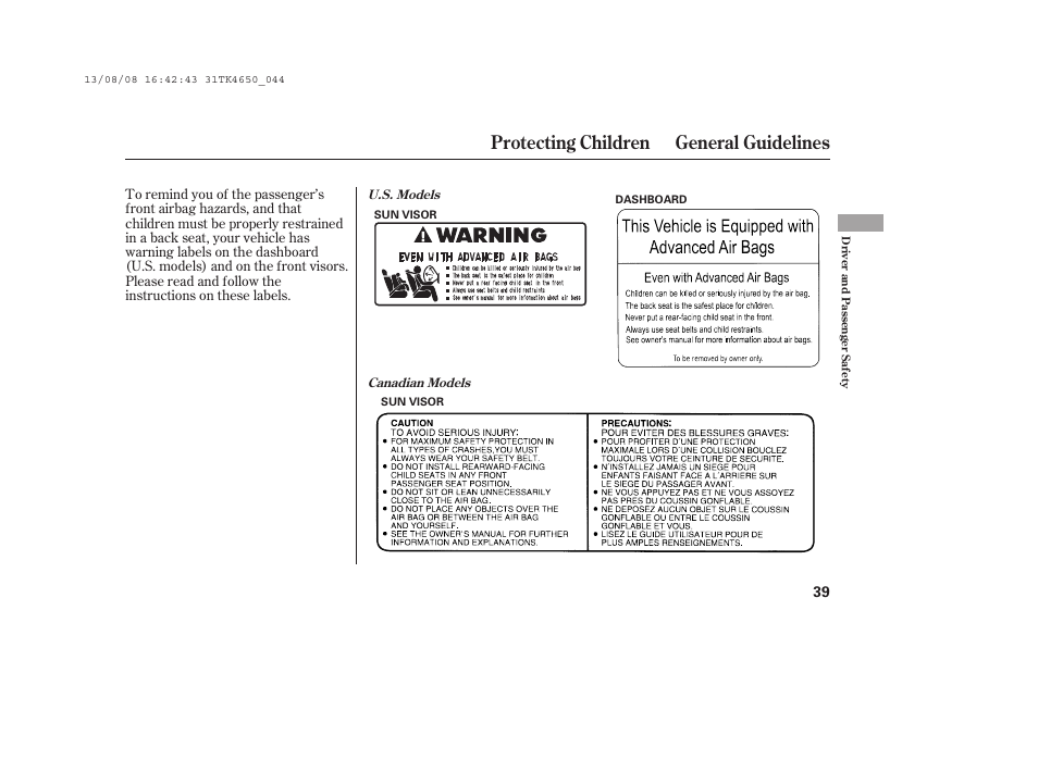 Protecting children general guidelines | Acura 2014 TL - Owner's Manual User Manual | Page 45 / 653