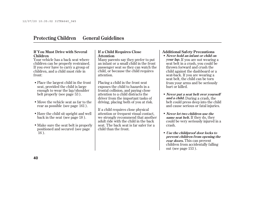 Protecting children general guidelines | Acura 2014 TL - Owner's Manual User Manual | Page 46 / 653