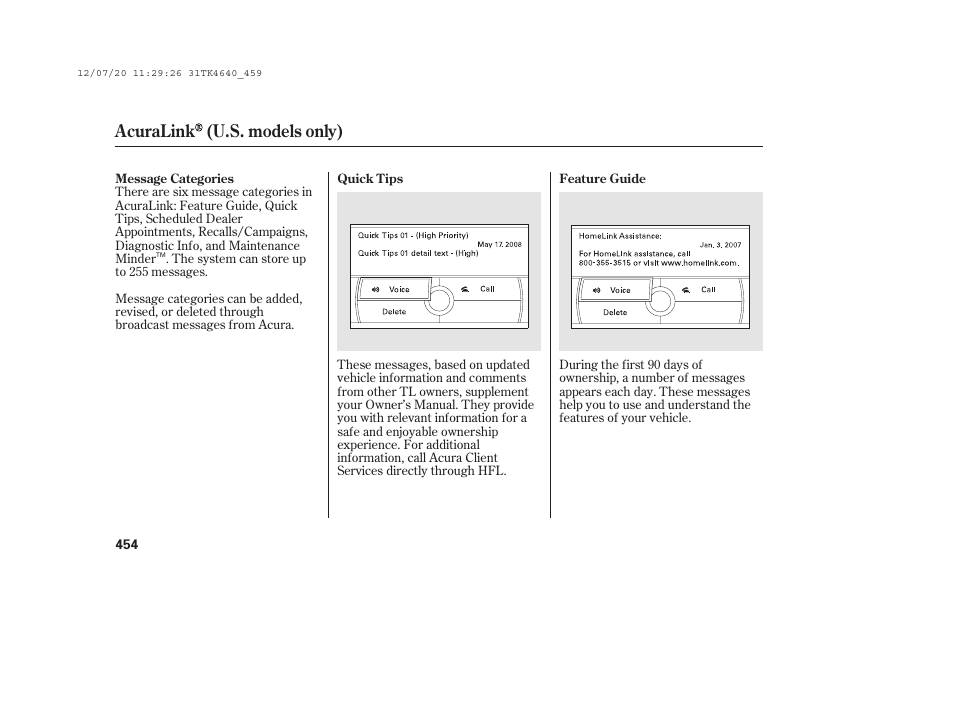 Acuralink (u.s. models only) | Acura 2014 TL - Owner's Manual User Manual | Page 460 / 653