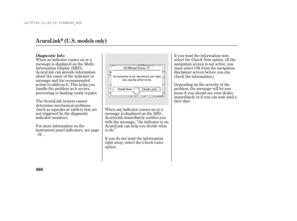 Acuralink (u.s. models only) | Acura 2014 TL - Owner's Manual User Manual | Page 466 / 653