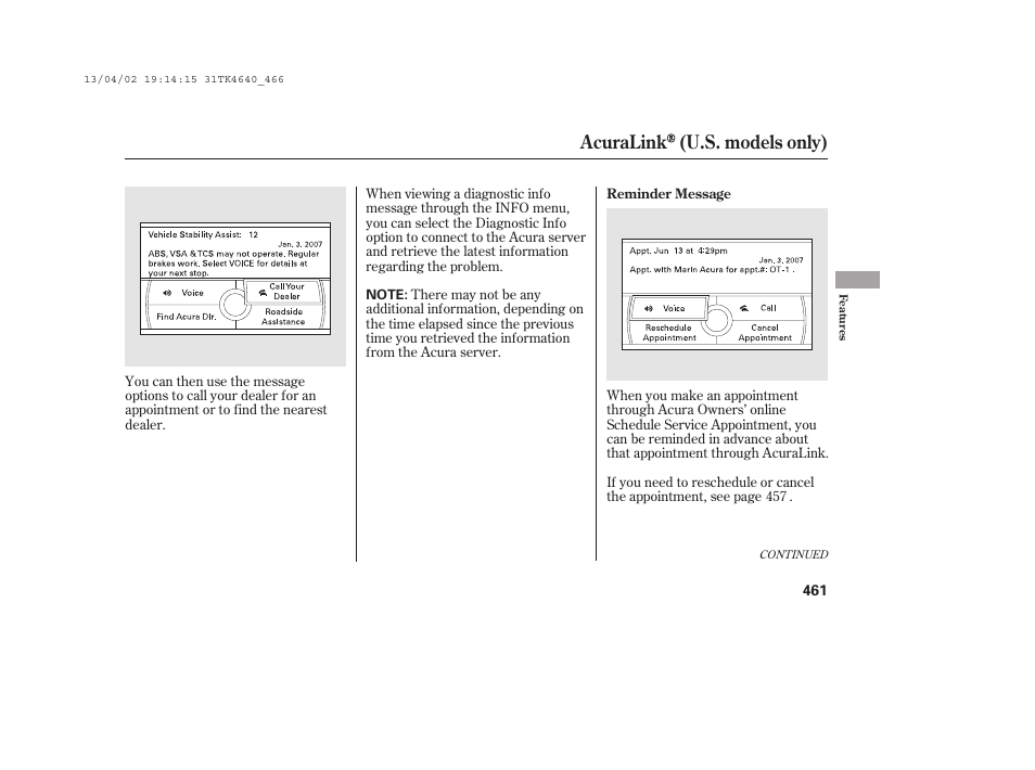 Acuralink (u.s. models only) | Acura 2014 TL - Owner's Manual User Manual | Page 467 / 653