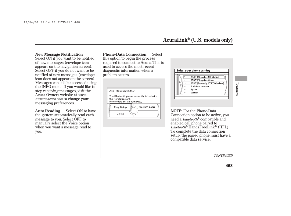 Acuralink (u.s. models only) | Acura 2014 TL - Owner's Manual User Manual | Page 469 / 653