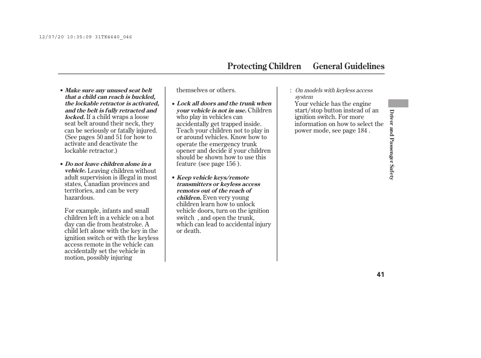 Protecting children general guidelines | Acura 2014 TL - Owner's Manual User Manual | Page 47 / 653