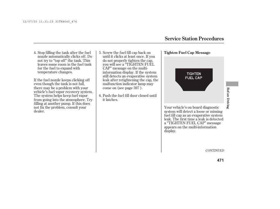 Service station procedures | Acura 2014 TL - Owner's Manual User Manual | Page 477 / 653