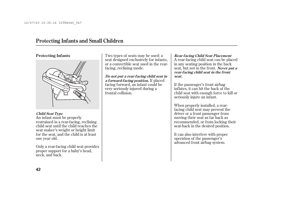 Protecting infants and small children | Acura 2014 TL - Owner's Manual User Manual | Page 48 / 653